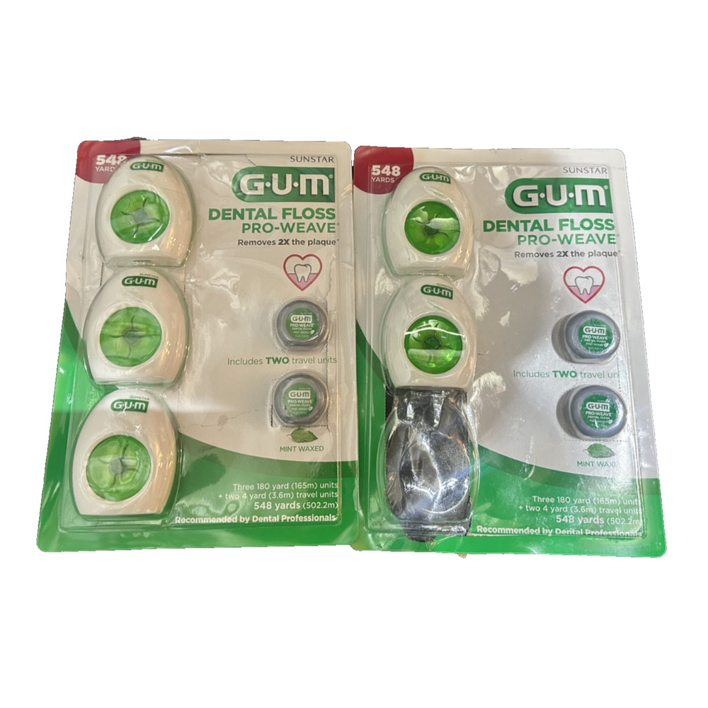 GUM Pro-Weave Dental Floss 5 Count + 4 Travel Units 916 Yards Total Mint Waxed